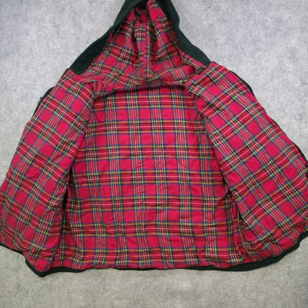 Johnson Woolen Mills Jacket Mens XL? 2XL? Green Hooded Wool Plaid Lined Made USA